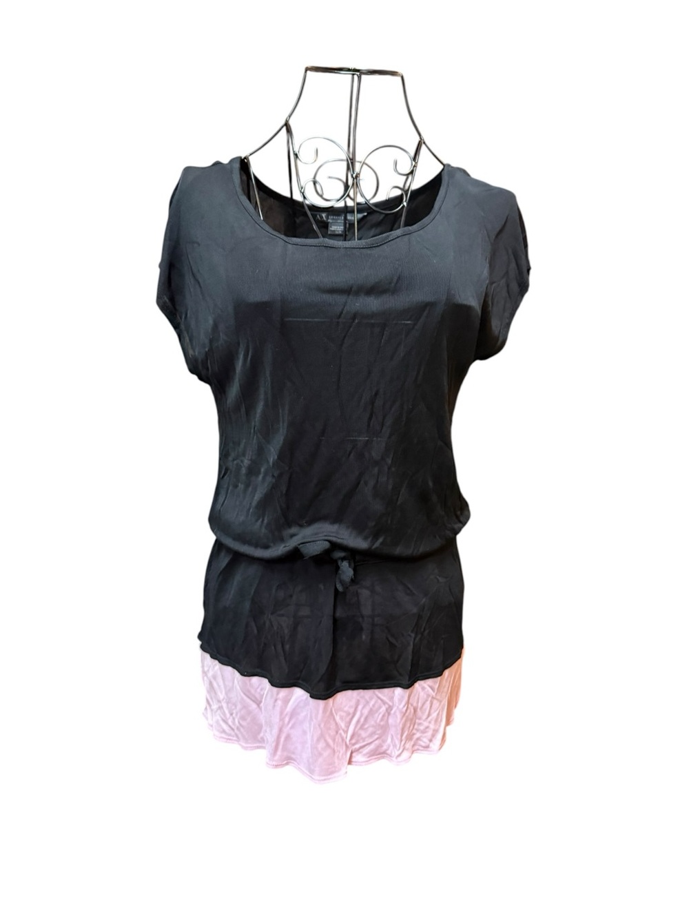 Armani Exchange Black Blouson Knit Top pink Hem XS